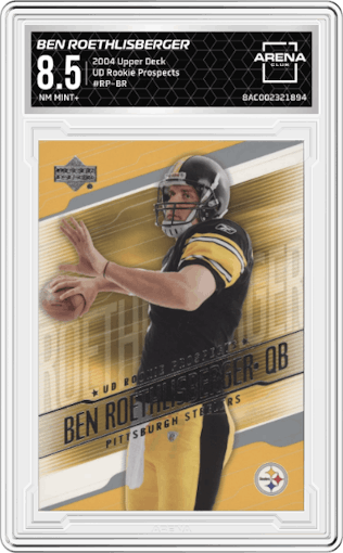 Ben Roethlisberger from the 2004 Upper Deck set graded by Arena Club and given an overall grade of 8.5.