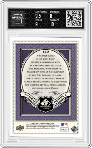 Wyatt Earp from the 2009 SP Legendary Cuts set graded by Arena Club and given an overall grade of 8.5.