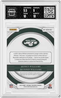 Quincy Williams/Quinnen Williams from the 2023 Panini National Treasures set graded by Arena Club and given an overall grade of 9.5.