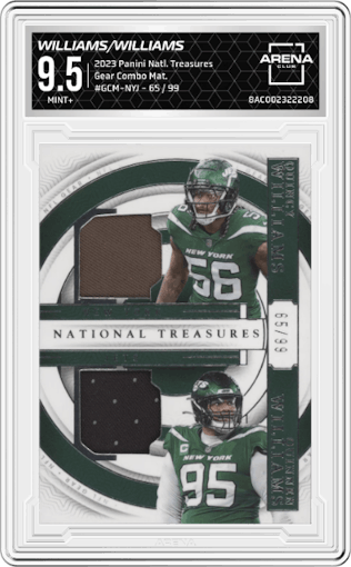 Quincy Williams/Quinnen Williams from the 2023 Panini National Treasures set graded by Arena Club and given an overall grade of 9.5.
