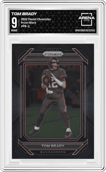 Tom Brady from the 2022 Panini Chronicles set graded by Arena Club and given an overall grade of 9.