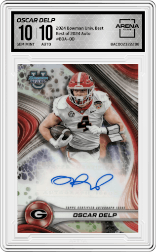 Oscar Delp from the 2024 Bowman University Best set graded by Arena Club and given an overall grade of 10.