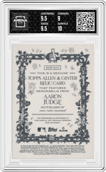 Aaron Judge from the 2024 Topps Allen & Ginter set graded by Arena Club and given an overall grade of 9.5.