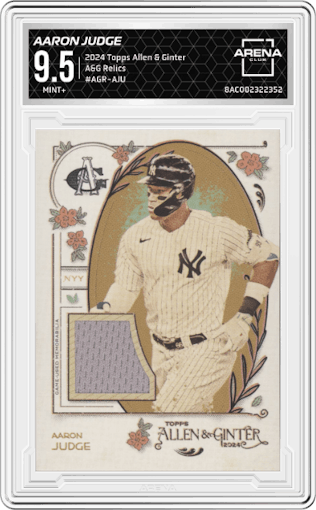 Aaron Judge from the 2024 Topps Allen & Ginter set graded by Arena Club and given an overall grade of 9.5.