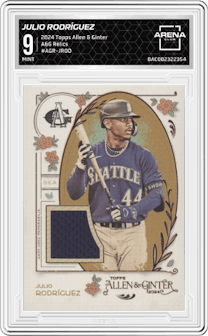 Julio Rodríguez from the 2024 Topps Allen & Ginter set graded by Arena Club and given an overall grade of 9.