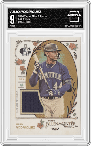 Julio Rodríguez from the 2024 Topps Allen & Ginter set graded by Arena Club and given an overall grade of 9.
