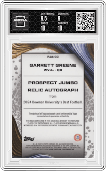 Garrett Greene from the 2024 Bowman University Best set graded by Arena Club and given an overall grade of 9.5.
