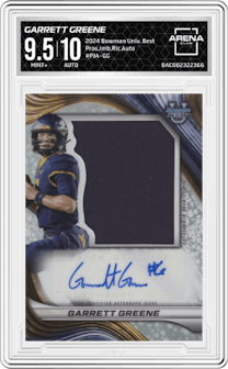 Garrett Greene from the 2024 Bowman University Best set graded by Arena Club and given an overall grade of 9.5.