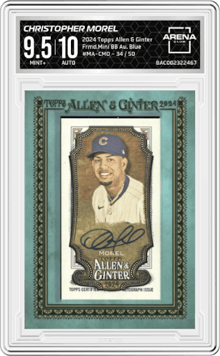 Christopher Morel from the 2024 Topps Allen & Ginter set featuring a Blue parallel graded by Arena Club and given an overall grade of 9.5.