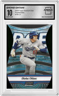 Shohei Ohtani from the 2024 Topps Stadium Club set graded by Arena Club and given an overall grade of 10.