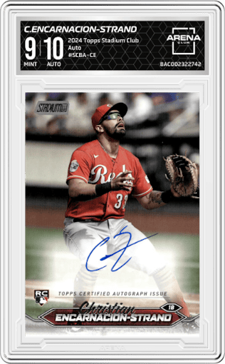 Christian Encarnacion-Strand from the 2024 Topps Stadium Club set graded by Arena Club and given an overall grade of 9.