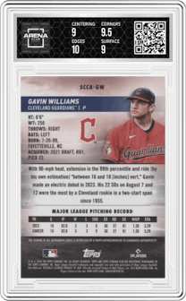 Gavin Williams from the 2024 Topps Stadium Club set graded by Arena Club and given an overall grade of 9.5.