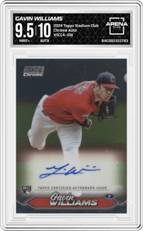 Gavin Williams from the 2024 Topps Stadium Club set graded by Arena Club and given an overall grade of 9.5.