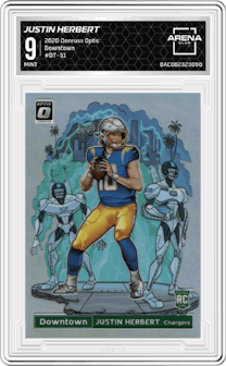 Justin Herbert from the 2020 Panini Donruss Optic set graded by Arena Club and given an overall grade of 9.