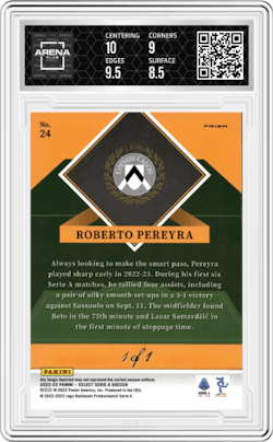 Roberto Pereyra  from the 2022-23 Panini Select Serie A set featuring a Black parallel and given an overall grade of 9.