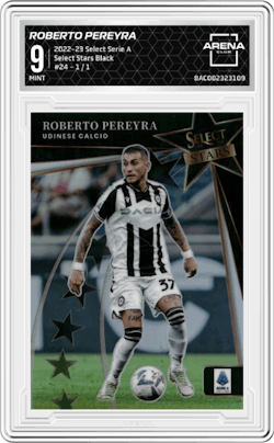 Roberto Pereyra  from the 2022-23 Panini Select Serie A set featuring a Black parallel and given an overall grade of 9.