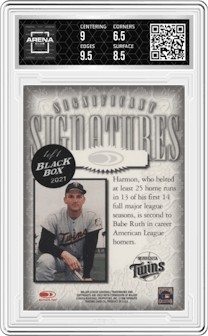 Harmon Killebrew from the 1998 Donruss Signature Series set featuring a Black Box 2021 parallel graded by Arena Club and given an overall grade of 7.