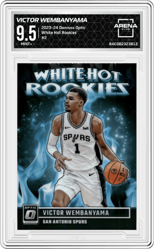 Victor Wembanyama from the 2023-24 Donruss Optic set graded by Arena Club and given an overall grade of 9.5.