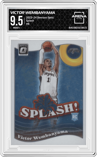 Victor Wembanyama from the 2023-24 Donruss Optic set graded by Arena Club and given an overall grade of 9.5.