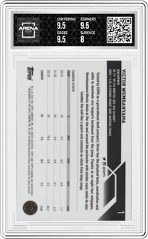 Victor Wembanyama from the 2023-24 Topps Chrome set graded by Arena Club and given an overall grade of 8.5.
