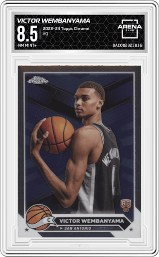 Victor Wembanyama from the 2023-24 Topps Chrome set graded by Arena Club and given an overall grade of 8.5.