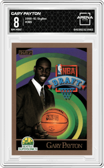Gary Payton from the 1990-91 SkyBox  set graded by Arena Club and given an overall grade of 8.