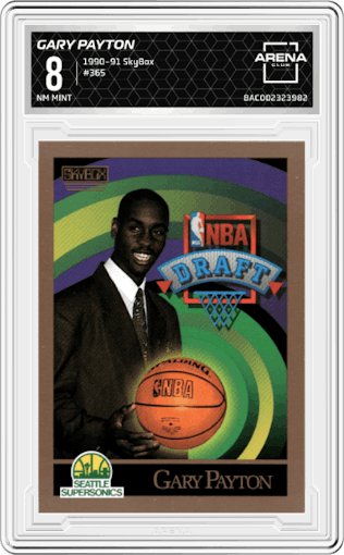 Gary Payton from the 1990-91 SkyBox  set graded by Arena Club and given an overall grade of 8.