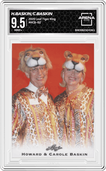 Howard Baskin/Carole Baskin from the 2020 Leaf Tiger King set graded by Arena Club and given an overall grade of 9.5.