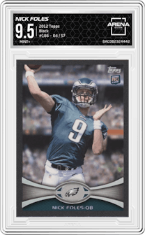 Nick Foles from the 2012 Topps set featuring a Black parallel graded by Arena Club and given an overall grade of 9.5.