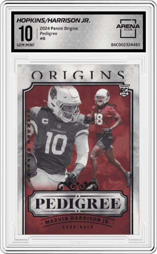 DeAndre Hopkins/Marvin Harrison Jr. from the 2024 Panini Origins set graded by Arena Club and given an overall grade of 10.