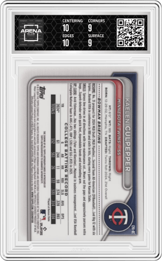Kaelen Culpepper from the 2024 Bowman Draft set graded by Arena Club and given an overall grade of 9.5.