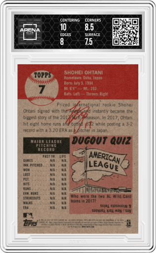 Shohei Ohtani from the Ultimate Topps Living Set   set graded by Arena Club and given an overall grade of 8.