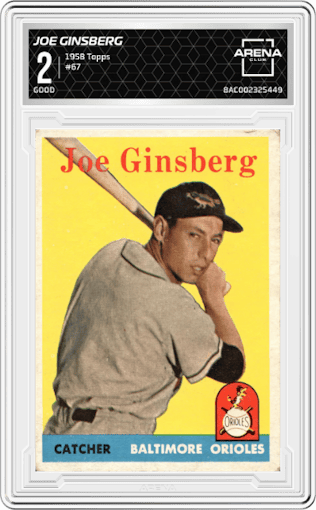 Joe Ginsberg from the 1958 Topps set graded by Arena Club and given an overall grade of 2.