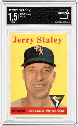 Jerry Staley from the 1958 Topps set graded by Arena Club and given an overall grade of 1.5.