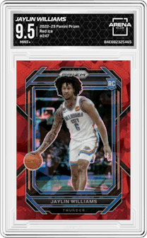 Jaylin Williams from the 2022-23 Panini Prizm  set featuring a Red Ice parallel graded by Arena Club and given an overall grade of 9.5.