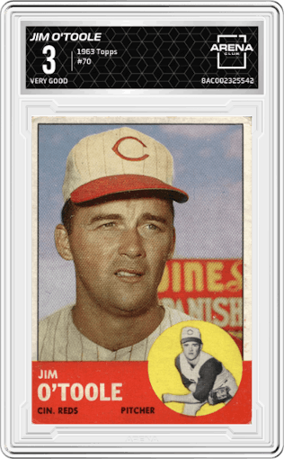 Jim O'Toole from the 1963 Topps set graded by Arena Club and given an overall grade of 3.