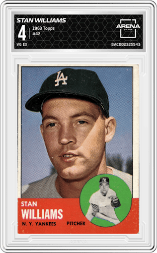 Stan Williams from the 1963 Topps set graded by Arena Club and given an overall grade of 4.