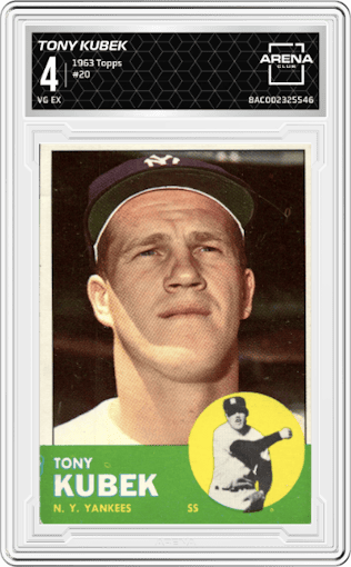 Tony Kubek from the 1963 Topps set graded by Arena Club and given an overall grade of 4.