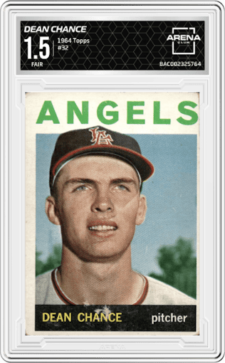 Dean Chance from the 1964 Topps set graded by Arena Club and given an overall grade of 1.5.