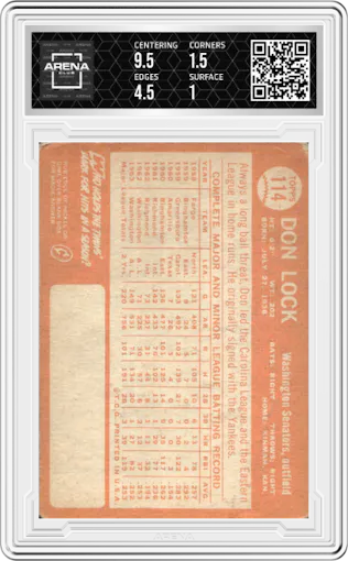 Don Lock from the 1964 Topps set graded by Arena Club and given an overall grade of 1.5.