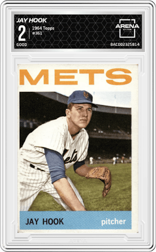 Jay Hook from the 1964 Topps set graded by Arena Club and given an overall grade of 2.
