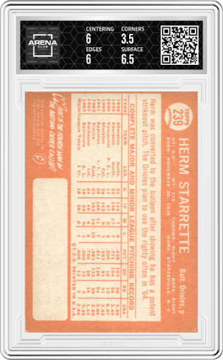 Herm Starrette from the 1964 Topps set graded by Arena Club and given an overall grade of 4.
