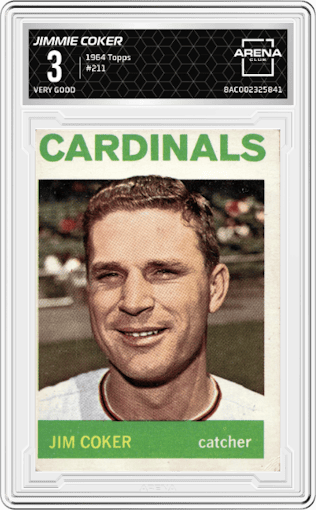 Jimmie Coker from the 1964 Topps set graded by Arena Club and given an overall grade of 3.