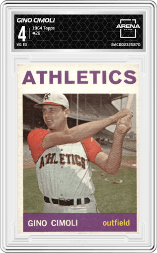 Gino Cimoli from the 1964 Topps set graded by Arena Club and given an overall grade of 4.