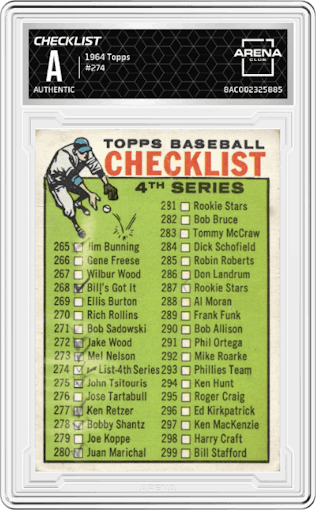 Checklist from the 1964 Topps set graded by Arena Club.