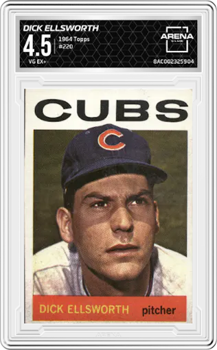 Dick Ellsworth from the 1964 Topps set graded by Arena Club and given an overall grade of 4.5.