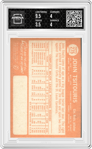 John Tsitouris from the 1964 Topps set graded by Arena Club and given an overall grade of 4.