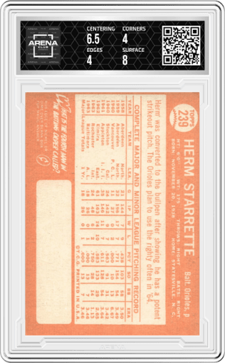 Herm Starrette from the 1964 Topps set graded by Arena Club and given an overall grade of 4.5.