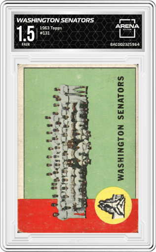 Washington Senators from the 1963 Topps set graded by Arena Club and given an overall grade of 1.5.