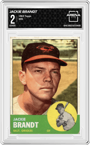 Jackie Brandt from the 1963 Topps set graded by Arena Club and given an overall grade of 2.